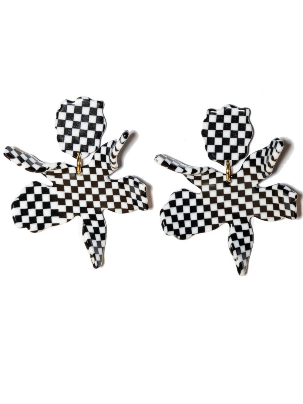 Lele Sadoughi Black and White Checker Small Paper Lily Earrings